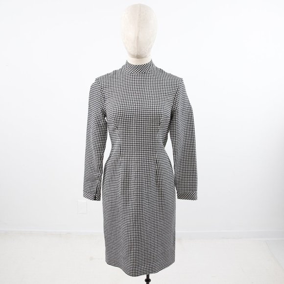Vintage M Wool Silk Gingham Plaid Check Dress - Picture 3 of 12